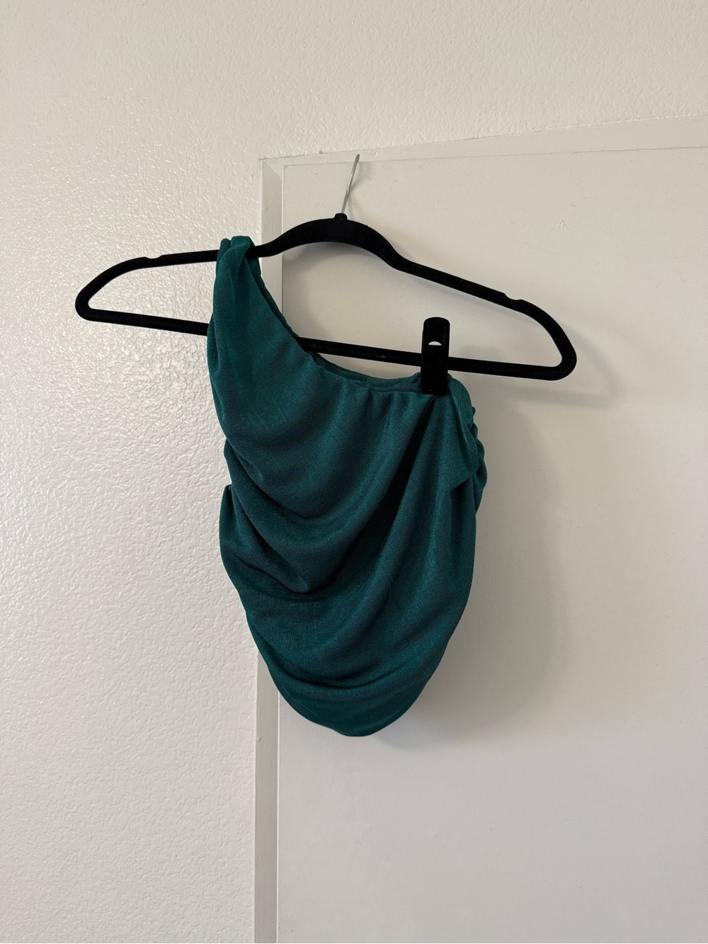 Amazon Teal One-Shoulder Draped Crop Top